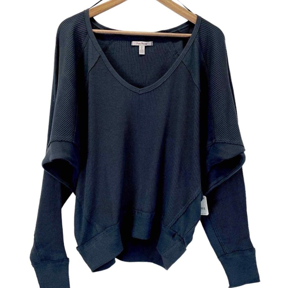 Free People Santa Clara Thermal Size: S Black Long Sleeve V-Neck NWT